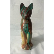 Brown-Green Cat Dipped With Wooden Doll Pattern Made Of Real Wood Acacia (Sucous Wood)