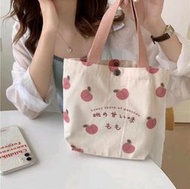 CAT 515🍀韓版日系文青最愛蜜桃小手提袋帆布包便當零食環保購物袋