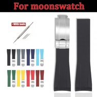 Tali Gelang Jam Tangan Getah Melengkung untuk Omega x Swatch Moonswatch Gesper Lipat Keluli Tahan Ka