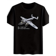 Men's B-25 Mitchell Bomber Aircraft Vintage Aviation T-Shirt - WWII Plane Print Round Neck Short Sle