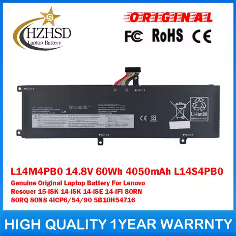L14M4PB0 14.8V 60Wh 4050mAh L14S4PB0 Genuine Original Laptop Battery For Lenovo Rescuer 15-ISK 14-IS