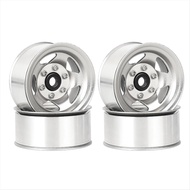 4pcs 1.55" Metal Beadlock Wheel 5-Spoke Wheel Rim for RC 1/10 D90 TF2 Tamiya CC01 LC70 MST Silver