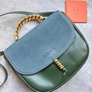 稀有中古包Vintage Loewe 藍綠蛇骨半月手提包斜揹包
