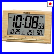 Seiko Clock SQ799B Radio-Controlled Digital Alarm Clock with Calendar, Light Brown Wood Grain, 91 x 