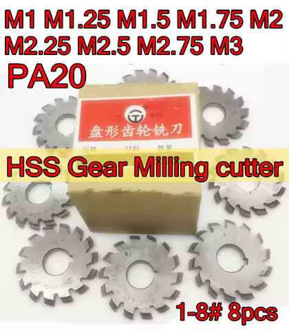 M1 M1.25 M1.5 M1.75 M2 M2.25 M2.5 M2.75 M3 Modulus PA20 NO.1-NO.8 HSS Gear Milling cutter