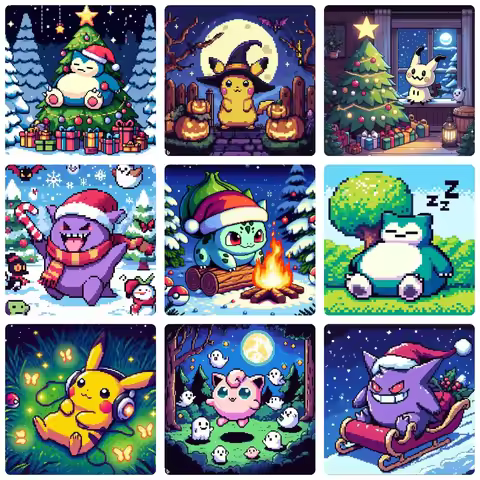 5D DIY Pokemon Snorlax Christmas Diamond Painting, Cute Sleeping Bear With Xmas Tree Gifts Home Wall