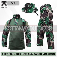 ONE SET OF TACTICAL COMBAT BDU T-SHIRT, HAT, LONG PDL PANTS, CARGO, TNI MALVINAS ARMY CAMO