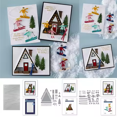 Ski Lodge Etched Dies Metal Cutting Dies Hot Foil For DIY Decorating Scrapbook Paper Card Album Embo