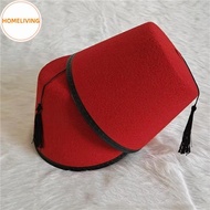homeliving Round Felt Fez Cap Breathable Red Color Fez Hat Moroccan Hat Cosplay Turkish sels Cap Fes
