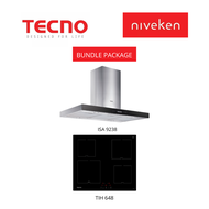 (HOOD + HOB) TECNO ISA 9238 / ISA9238 Island Hood with Black front Panel + Tecno TIH 648 / TIH648 (60cm ) 4-Burner Induction Hob