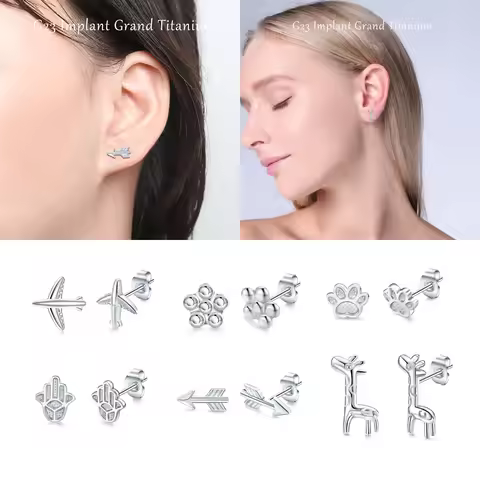 VOJO Implant Grade G23 Titanium Stud Earrings for Sensitive Ears Post Pierced Cartilage Lobe Earring
