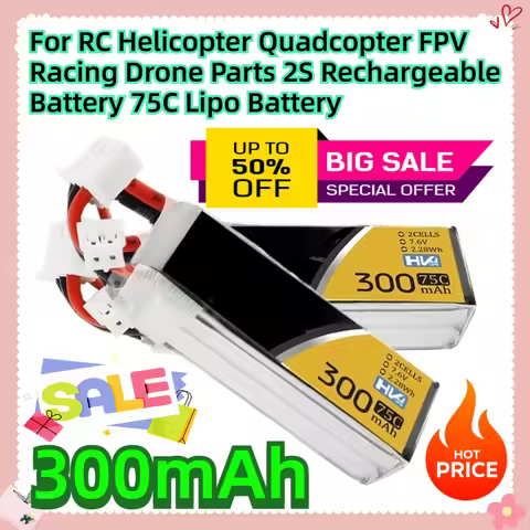 300mAh 7.6V For RC Helicopter Quadcopter FPV Racing Drone Parts 2S Rechargeable Battery 75C Lipo Bat