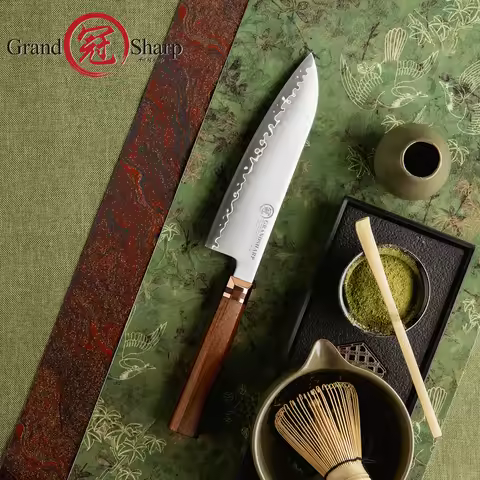 Grandsharp 7.5''Santoku Knife ZDP-189 Steel Core 420J2 Stainless Steel Japanese Style Hardness 65-67