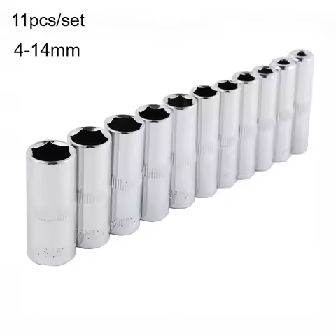 11pcs 4 Mm To 14 Mm Professional Grade Metric Long Chrome Socket Set 1/4-Inch Drive 6-Point Deep Soc