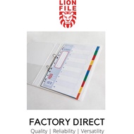LIONFILE A4 10 COLOURED tab Index Dividers 0.13mm PP 1set/Pack