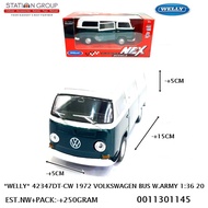 WELLY 42347DT-CW 1972 VOLKSWAGEN BUS WHITE ARMY 1-36 20 DIECAST