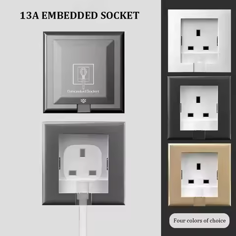 UK Plug 13A Recessed Bathroom Socket Panel with Hidden Waterproof Plug and Built-in Type 86 Kitchen