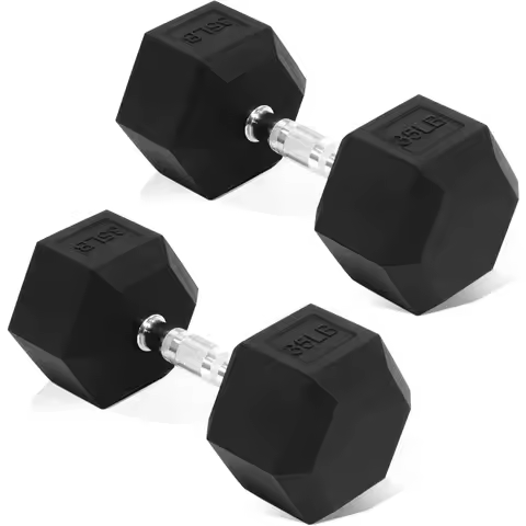 Rubber Encased Hex Dumbbell Hand Weights with AntiSlip Cast Iron Grip for Exercise Fitness Weights D