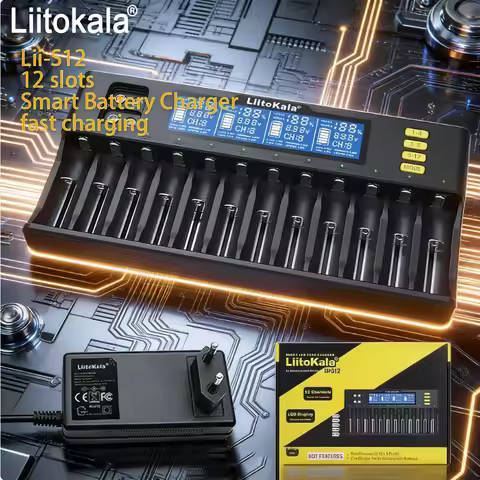LiitoKala Lii-S12 Multifunctional Battery Charger 21700 18650 3.7V Li-ion 3.2V LiFePO4 1.2V NiMH/Cd 