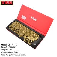 YBN โซ่จักรยานสีทอง 10/11 สปีด เซาะร่อง 116 ข้อ รุ่น SH10 /SH11น้ำหนักเบา คุณภาพใต้หวัน