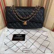 Chanel   CF 口蓋包中號25.5cm黑金荔枝紋