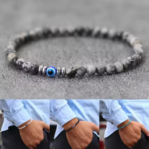 Stylish Evil Eyes Bracelet For Men 4mm Tiger Eyes Turquoises Beads Strand Braslet Handmade Leisure P