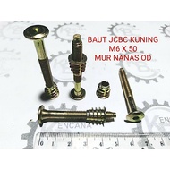JCBC M6 X 50 BOLT AND PINEAPPLE OD NUT DIPAN BOLT/ FURNITURE/ YELLOW KNOCKDOWN/
