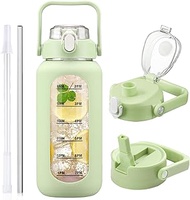 HYDRAGLAZIC 2L Glass Water Bottle with 2 Lids, Turn Over and Chug Lid, 2 Litre Large Water Jug with 