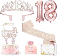 18th Birthday Gift Decorations Set, Including sash, Crown, Candle, Topper and Ballon.