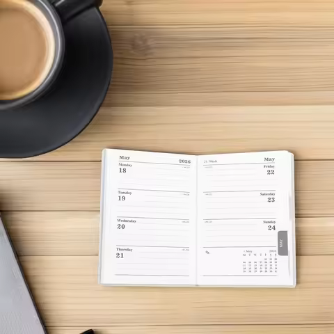 2026 A7 Mini Planner English Compact Pocket Daily Weekly Monthly Calendar PU Cover Notebook Calendar