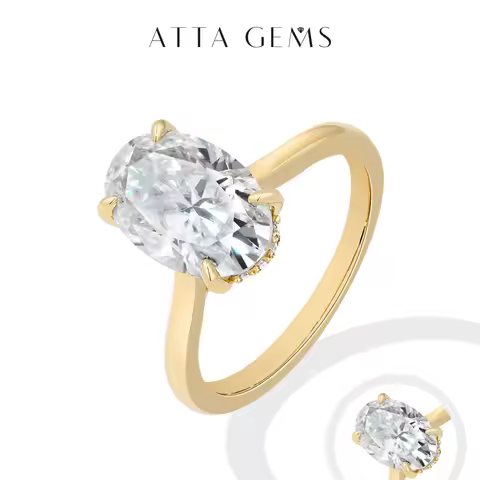 ATTAGEMS Oval Cut 1.0-4.5CT D VVS1 Moissanite Rings for Women 925 Sterling Silver Solitaire Engageme