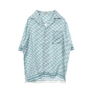 Christian Dior Oblique Pixel 開領襯衫 113C519A4751 絲綢 藍色 二手 #39