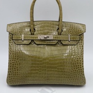 【飛天馬精品】HERMES 愛馬仕－手提包 Birkin 30 Porosus灣鱷 銀扣 "G刻"