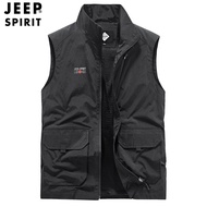 เสื้อกั๊ก JEEP ของผู้ชายเสื้อกั๊กโอเวอร์ไซส์ทรงหลวมเสื้อกั๊กหลายกระเป๋าตกปลากลางแจ้งเสื้อกั๊กเสื้อกั