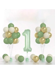 Set De 33 Piezas De Globos De Látex Metálicos De 40 Pulgadas En Verde, Aguacate, Arena, Blanco, Oro Con Números Para Decoración De Cumpleaños, Aniversario, Baby Shower