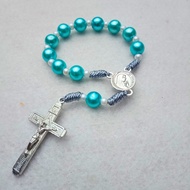 Mini rosary Blue color cyan fake pearl - Catholic prayer