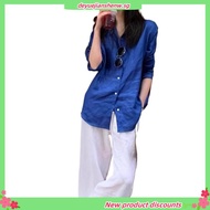 LAHSTORE women's loose long-sleeved linen shirt, youthful, multi-purpose basic design (Orange)