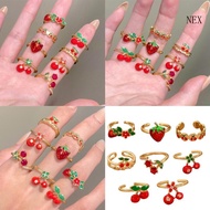 NEX Stylish Cherry Rings Statement Rings Opening Rings Copper Texture Fashion Rings