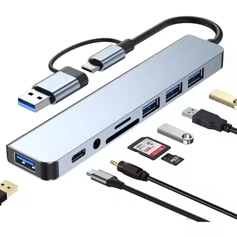 8 in 1 USB C Hub USB Splitter Type C Adapter 4 USB 3.0 SD/TF Reader Audio for MacBook iPad Pro Steam