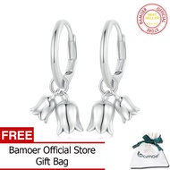 BAMOER ต่างหู925เงินสเตอร์ลิง Lily Of The Valley Hoop ห่วงหูดอกไม้สำหรับปาร์ตี้หรูหราเครื่องประดับอย