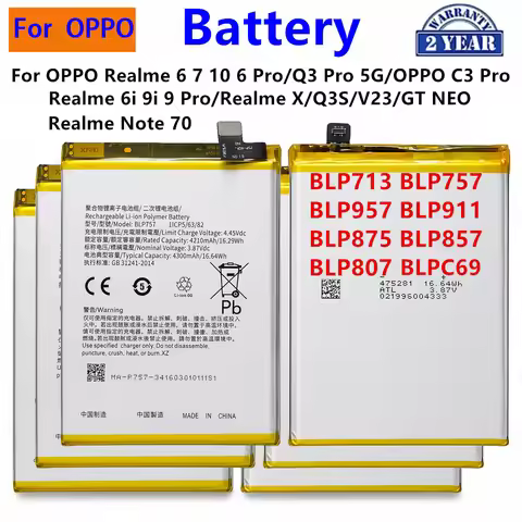 BLP713 BLP757 BLP957 BLP875 BLPC69 Battery For OnePlus OPPO Realme 7 10 6 9i 9 Q3 C3 Pro X/ Note 70/
