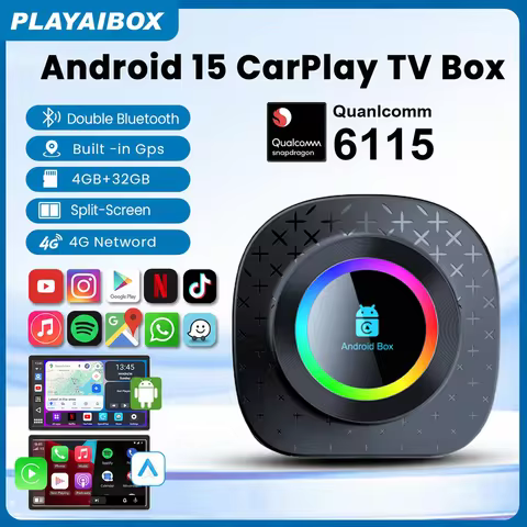 Android 15 Wireless CarPlay AI Box Qualcomm SM6115 Dual Bluetooth 4G Network Online Upgrade Built-in