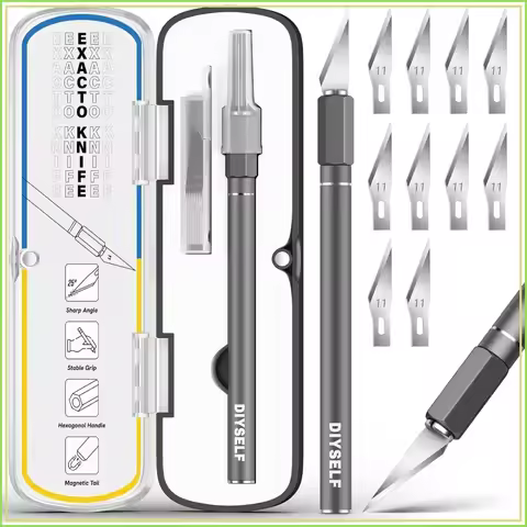 Precision Exacto Knife Set 12 Pcs with 11 Blades for Crafting, Paper, Scrapbooking, Models, Clay