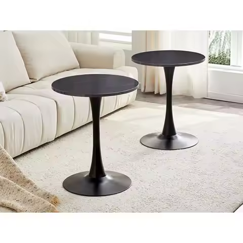 Round Dining Table, 23.6" Circle Tulip Table with Thickened Tabletop & Metal Pedestal, Mid Century M
