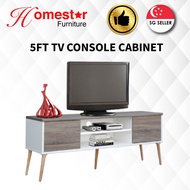 Archie TV cabinet Modern TV Console 5FT Table in Sonoma Oak Ash with White Wooden Legs Living Room (5 Feet)