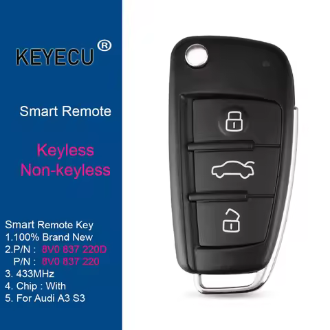 KEYECU 433MHz P/N: 8V0 837 220 D 8V0837220D / 8V0837220 Keyless Remote Car Key Fob for Audi A3 S3 20