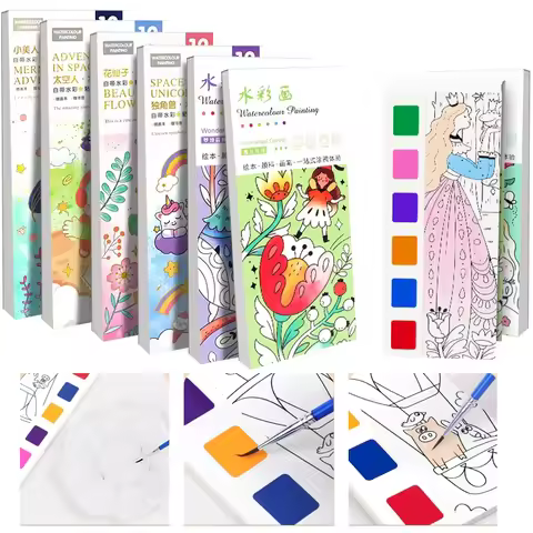 12 Sheets Children Watercolor Graffiti Draw Book 3+ Year Early Education Draw Notebook Portable Pock