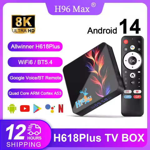 H96 MAX H618 Plus Android 14 TV Box 4K@60FPS 8K UHD Output WiFi6 BT5.4 Set Top Box with Google Voice