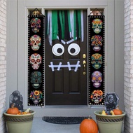 1pair Day Of The Dead Banner, Day Of The Dead Porch Hanging Decor Banner, Colorful Skull Pattern, El