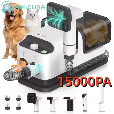 Amicura P1 Vacuum Cleaner & Hair Dryer 15kpa, Pet Grooming Set Adjustable Speed and Temperature, 5 P